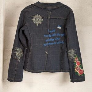 Sunny Scarlet 🌺 Boho Embroidered Plaid BlazerJacket with Patchwork 🕊️